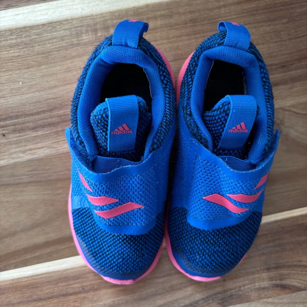 Adidas FortaRun Blue Pink Hook and Loop Kids Sneakers Low Top Mesh Shoes size 10
